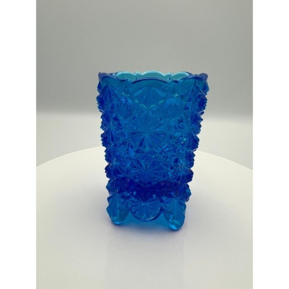 Fenton Blue Glass Daisy and Button Footed Toothpick Holder Votive Cup Vintage